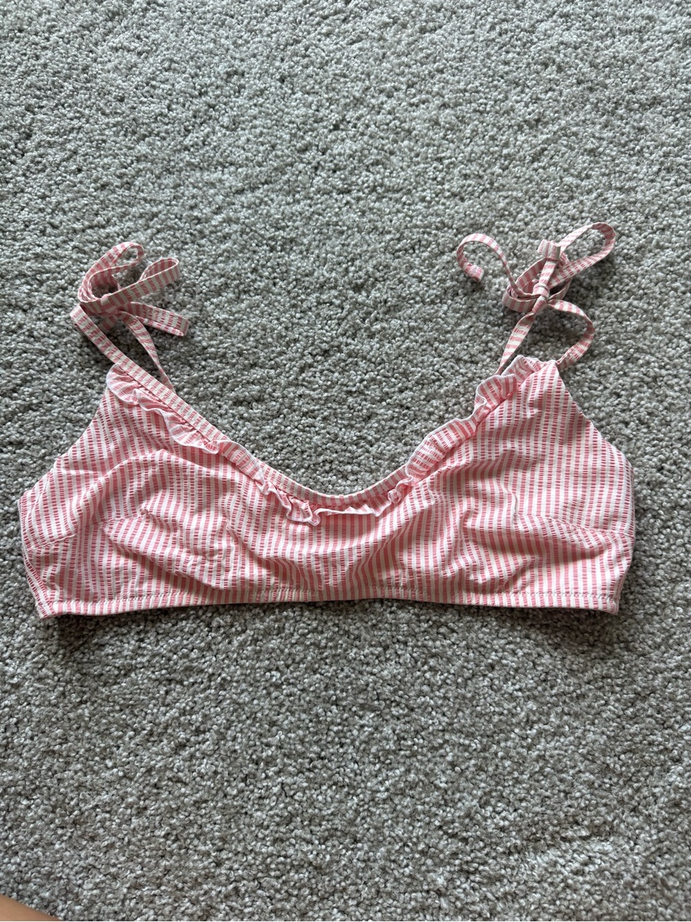 aerie Pink White Striped Ruffle Bikini Top